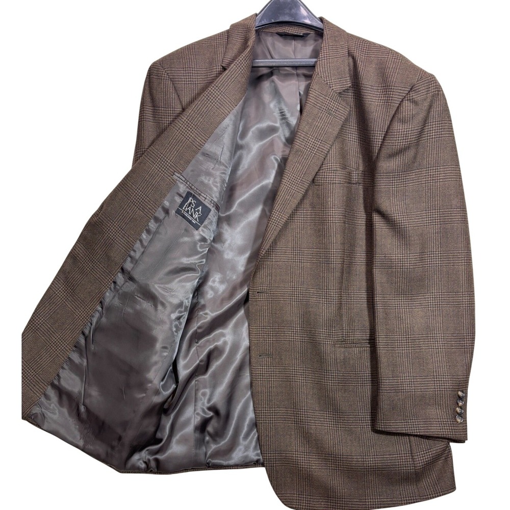 Jos A Bank Mens 48L Brown Glen Plaid 100% Wool 2-Button Sport Coat Blazer Jacket